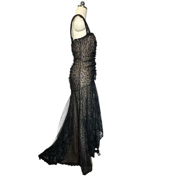 Randolph Duke  Vintage 1990s Black Lace Metallic Cocktail Gown with Train - Picture 9 of 13